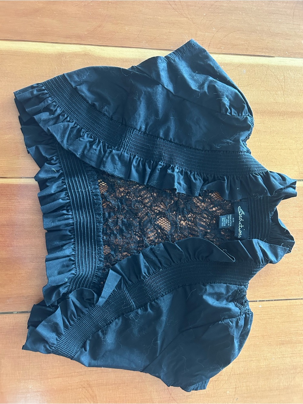 Black Lace-Front Ruffle Sleeve Blouse